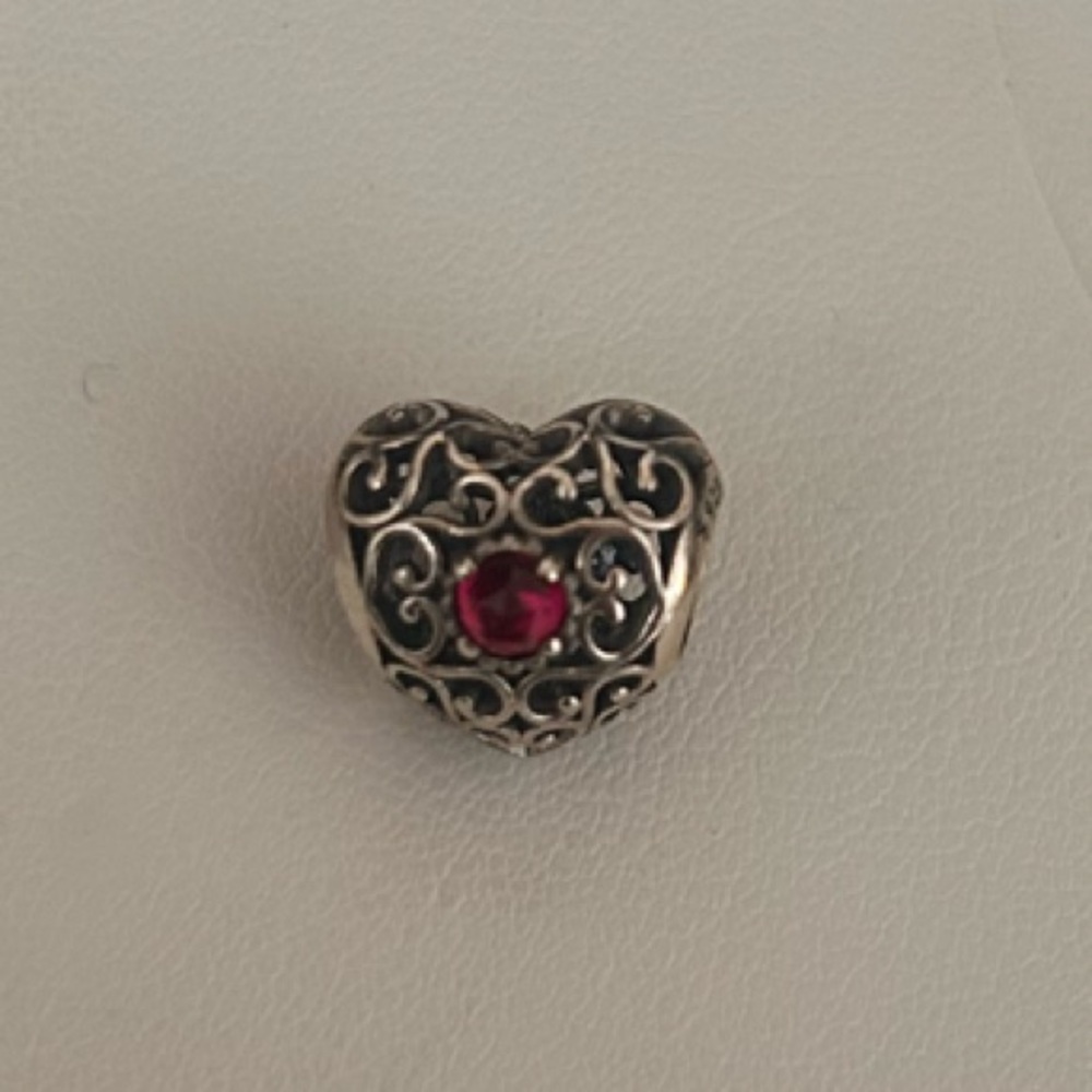 Pandora Sterling Silver Signature Heart Garnet Crystal Charm